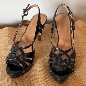 Elie Tahari Black Patent Leather High Heel Sandals